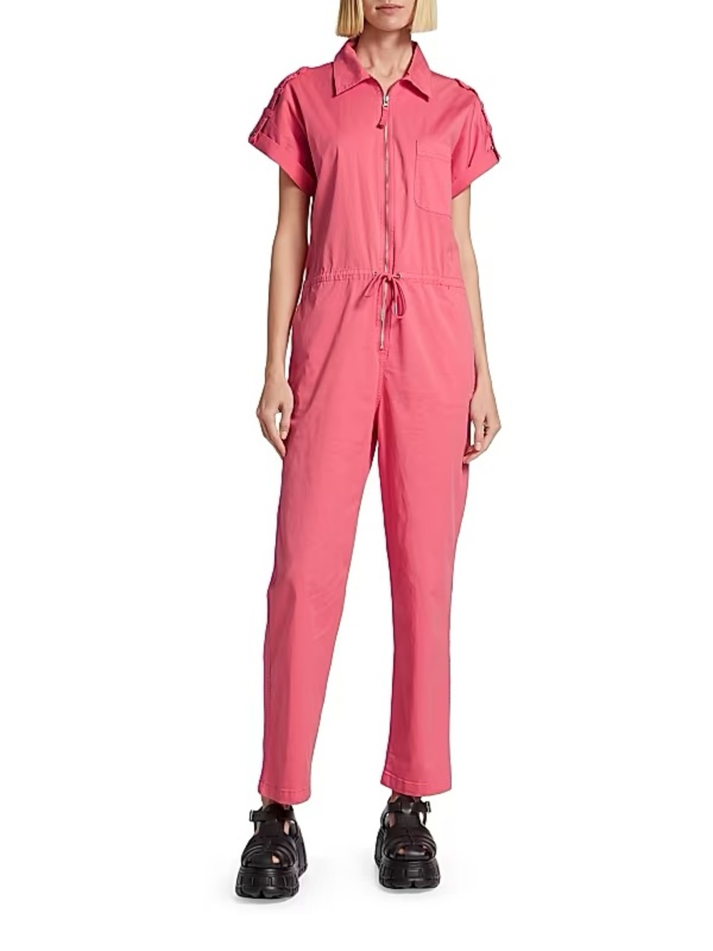 pistola Coral Pink Short-Sleeve Zip-Front Jumpsuit